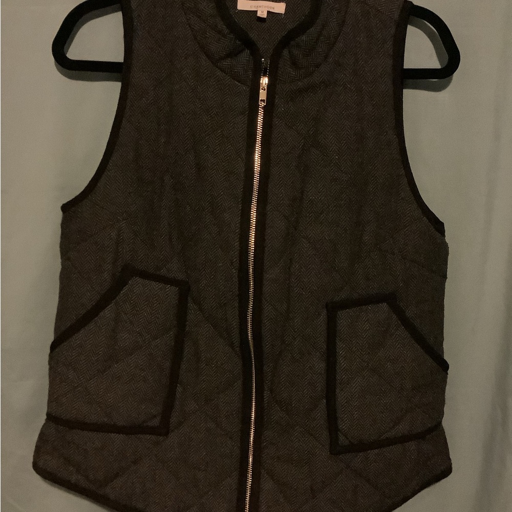 Gray Quilted Vest with Black Trim